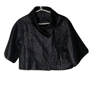 BCBG MaxAzria Black Collared Shimmer Cropped Jacket 3/4 Sleeve Size S